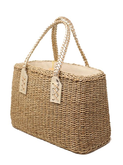 borsa in corda con manici in pelle Laboratorio Capri | 234PLATINO